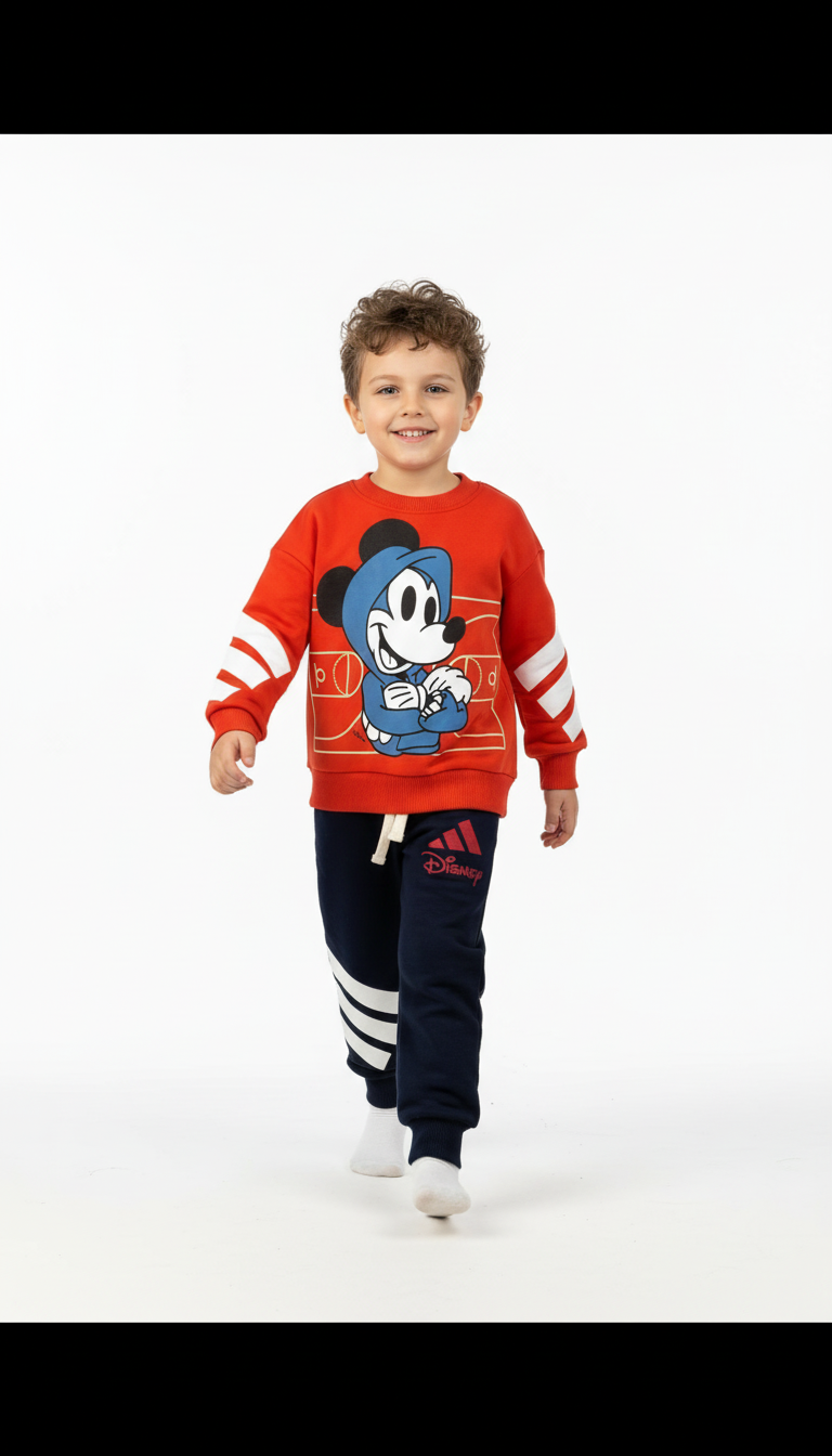 Turuncu Mickey Mouse Spor Logolu Eşofman Takımı