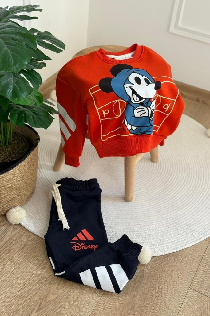 Turuncu Mickey Mouse Spor Logolu Eşofman Takımı