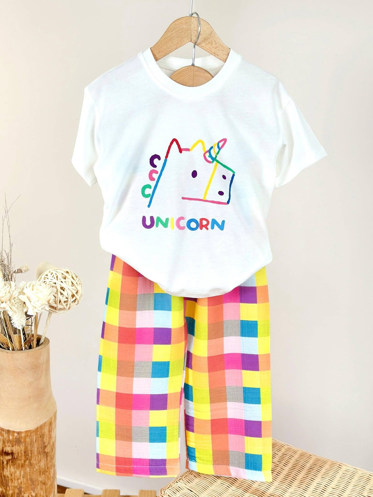 Unicorn Renkli Kareli Eşofman Takımı