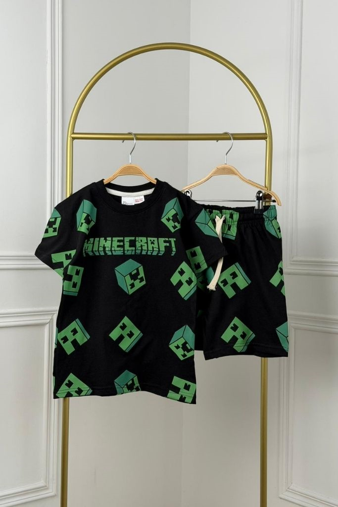 Yeşil Minecraft Şortlu Takım