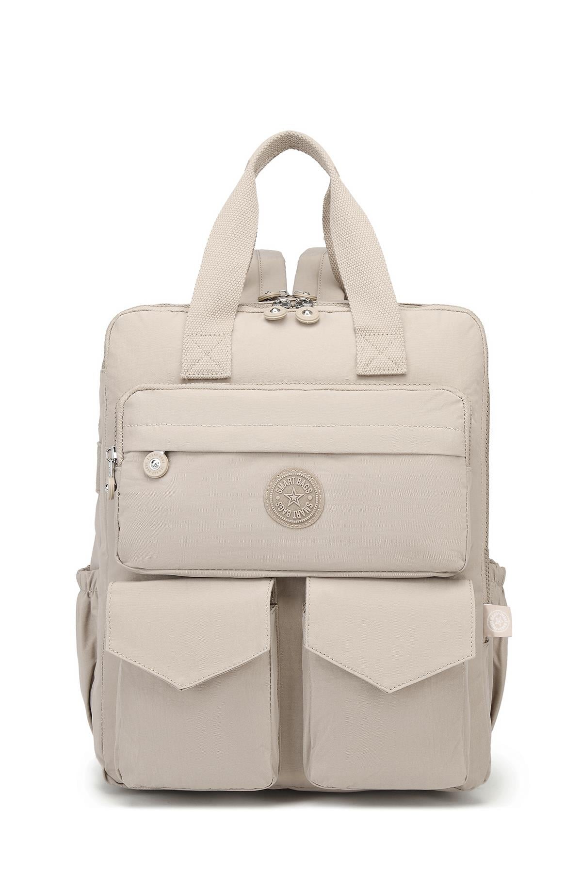 SMARTBAGS BÜYÜK BOY KRİNKIL KUMAŞ KADIN SIRT ÇANTASI 2022-1175 BEJ