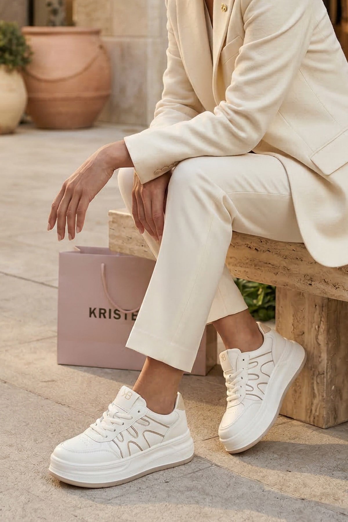 HAZEL ORJİNAL KRİSTEBELL İTHAL ÖZEL SERİ KADIN SPOR AYAKKABI BEJ