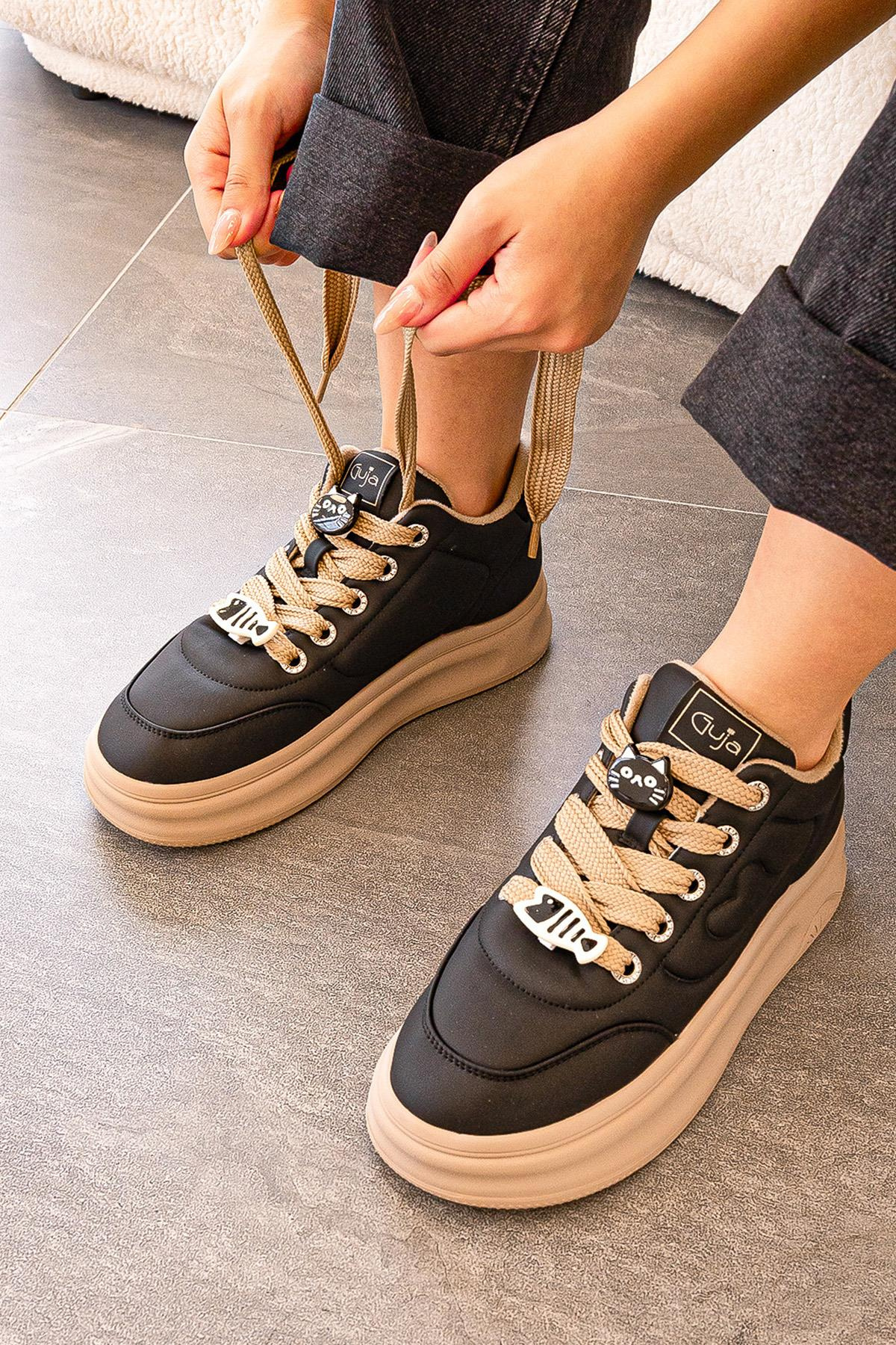 SHERİ GUJA İTHAL ÖZEL SERİ YUMUŞAK DERİ KADIN SPOR BOT SİYAH