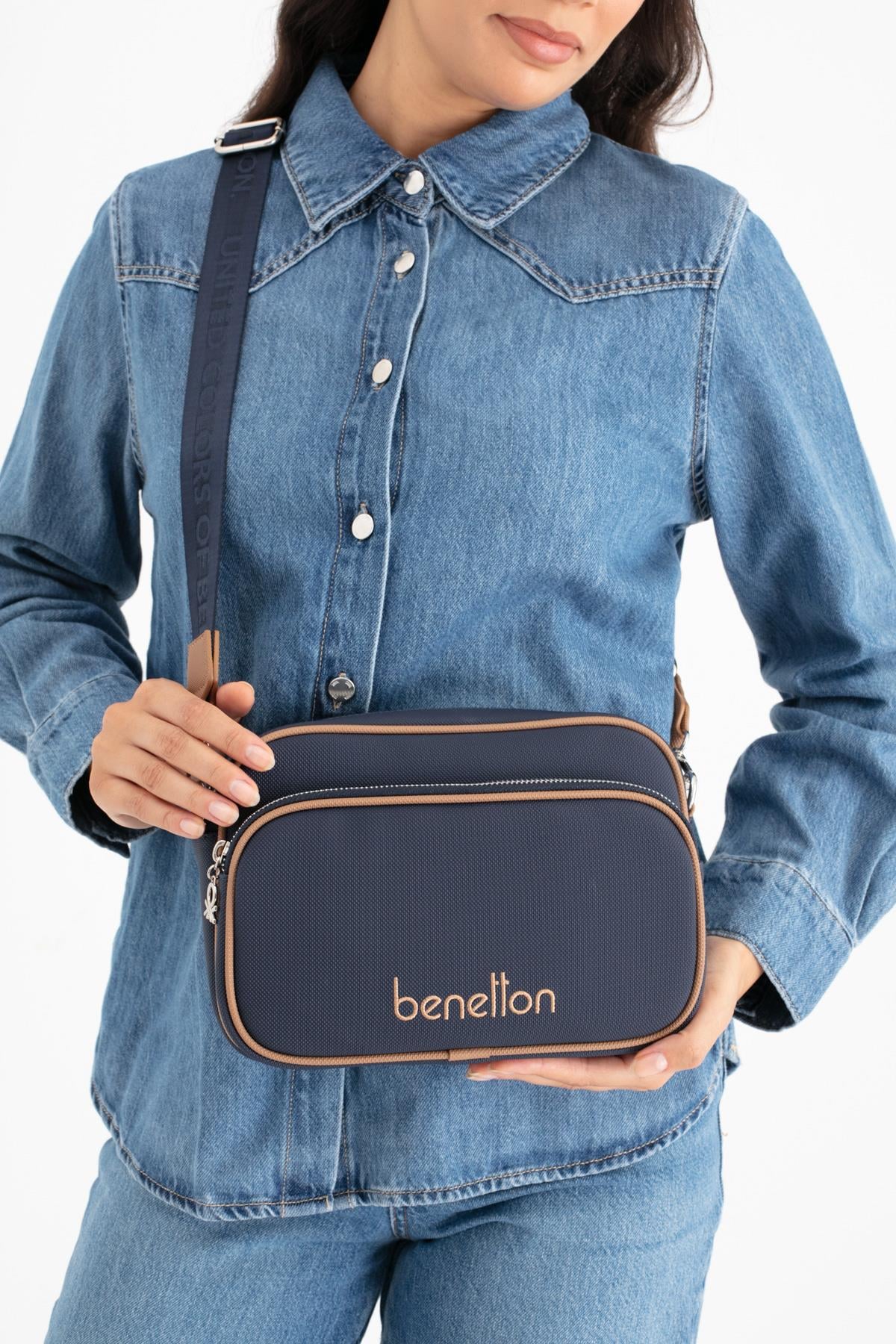 BENETTON KADIN ÇAPRAZ ÇANTA BNT1653 LACİVERT CAMEL