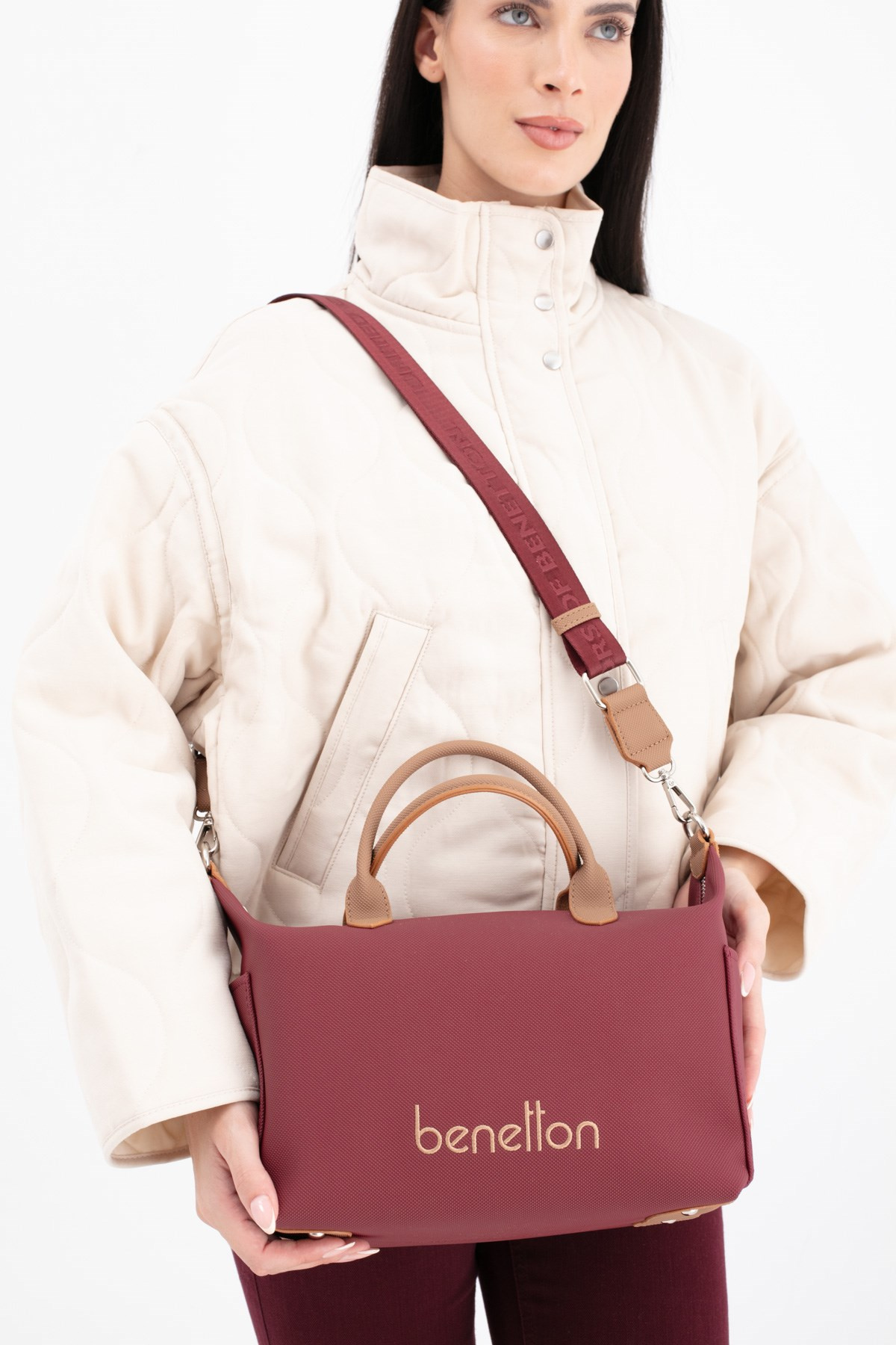 BENETTON KADIN KOL ÇANTASI BNT1678 BORDO CAMEL