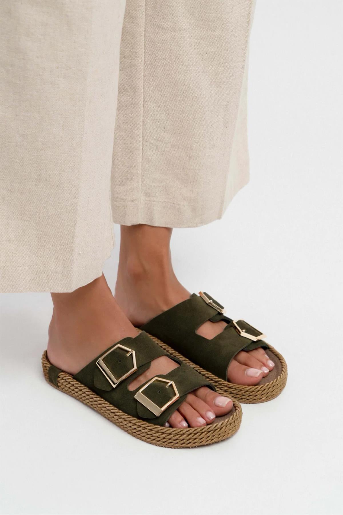 KATRİNA İTHAL ÇİFT TOKA DETAYLI KADIN TERLİK YEŞİL