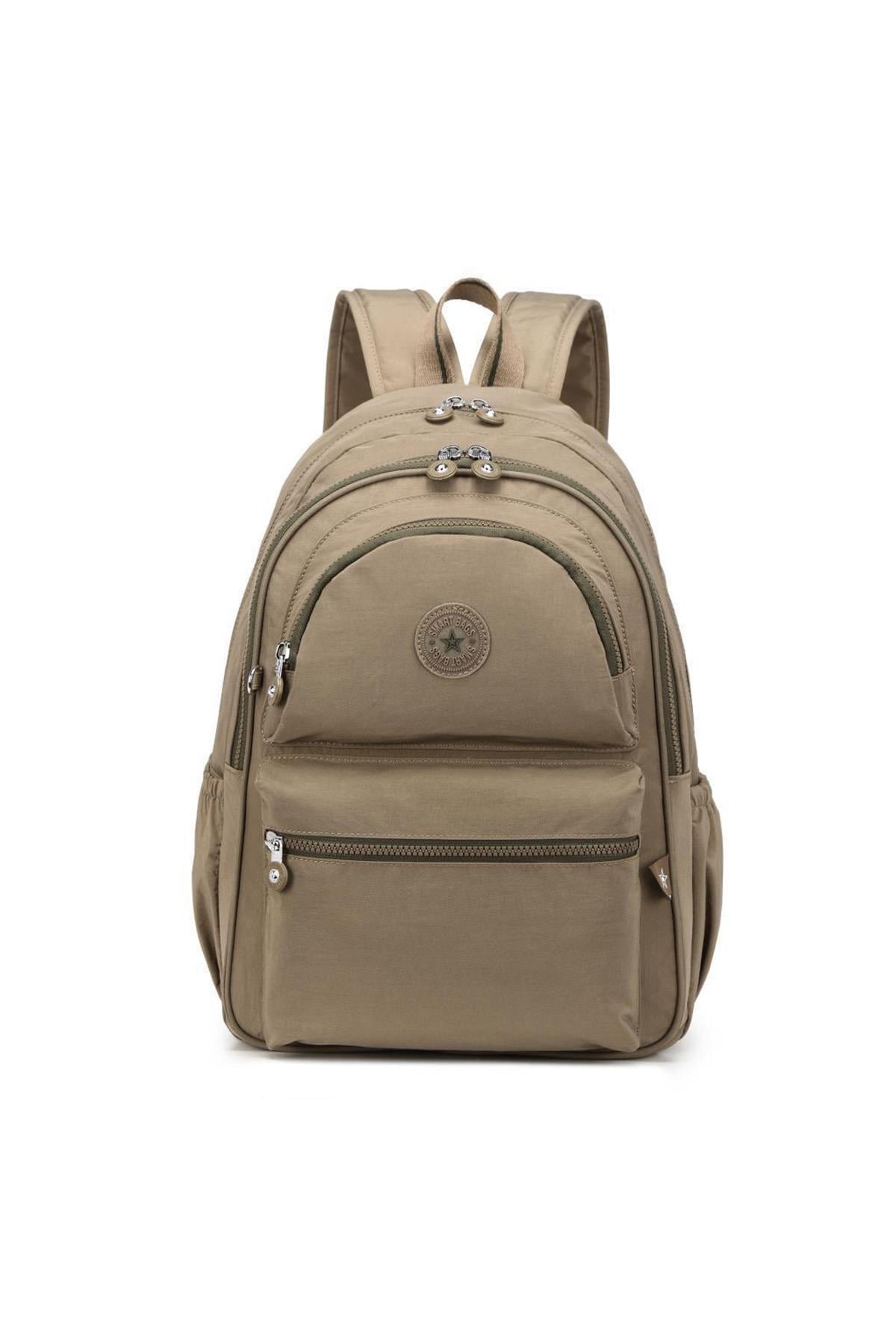 SMARTBAGS KRİNKIL KUMAŞ BÜYÜK BOY KADIN SIRT ÇANTASI 2022-1050 AÇIK KAHVE