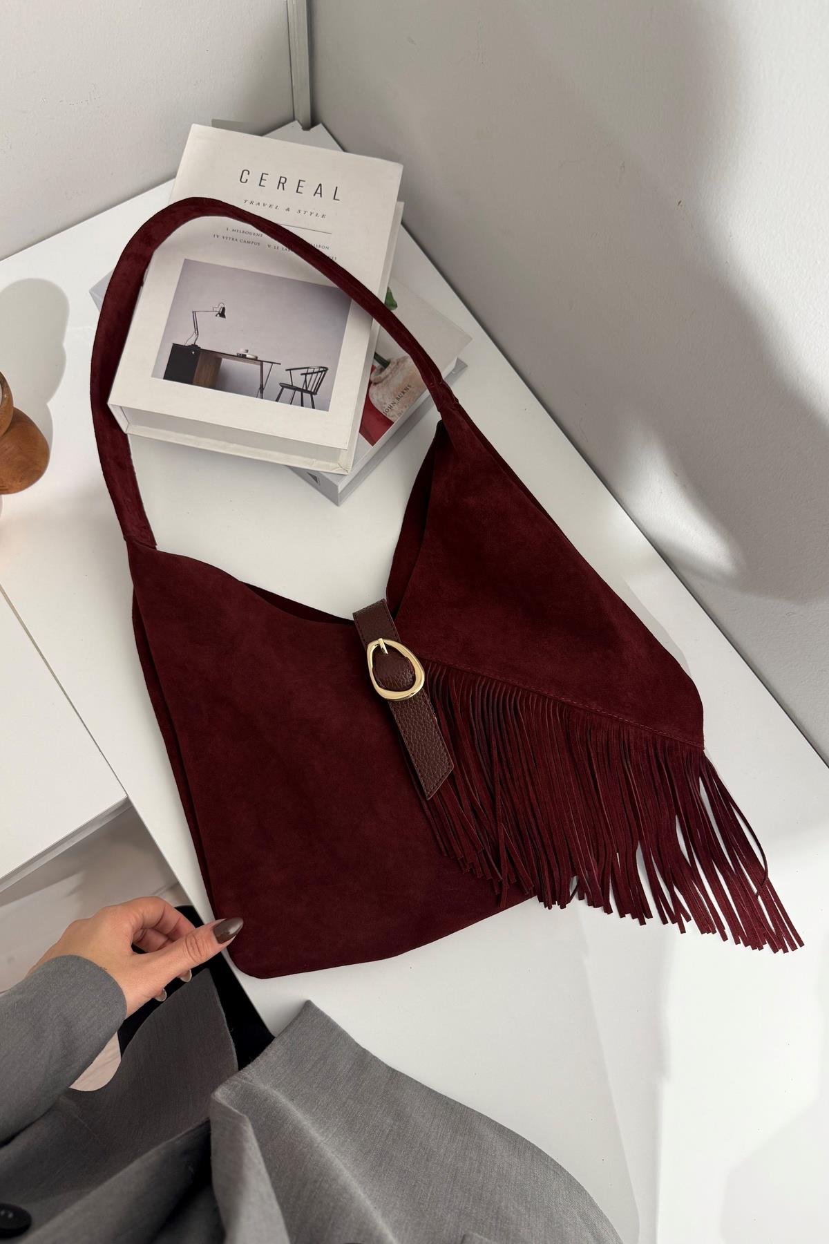 Fav Bordo Süet Çanta