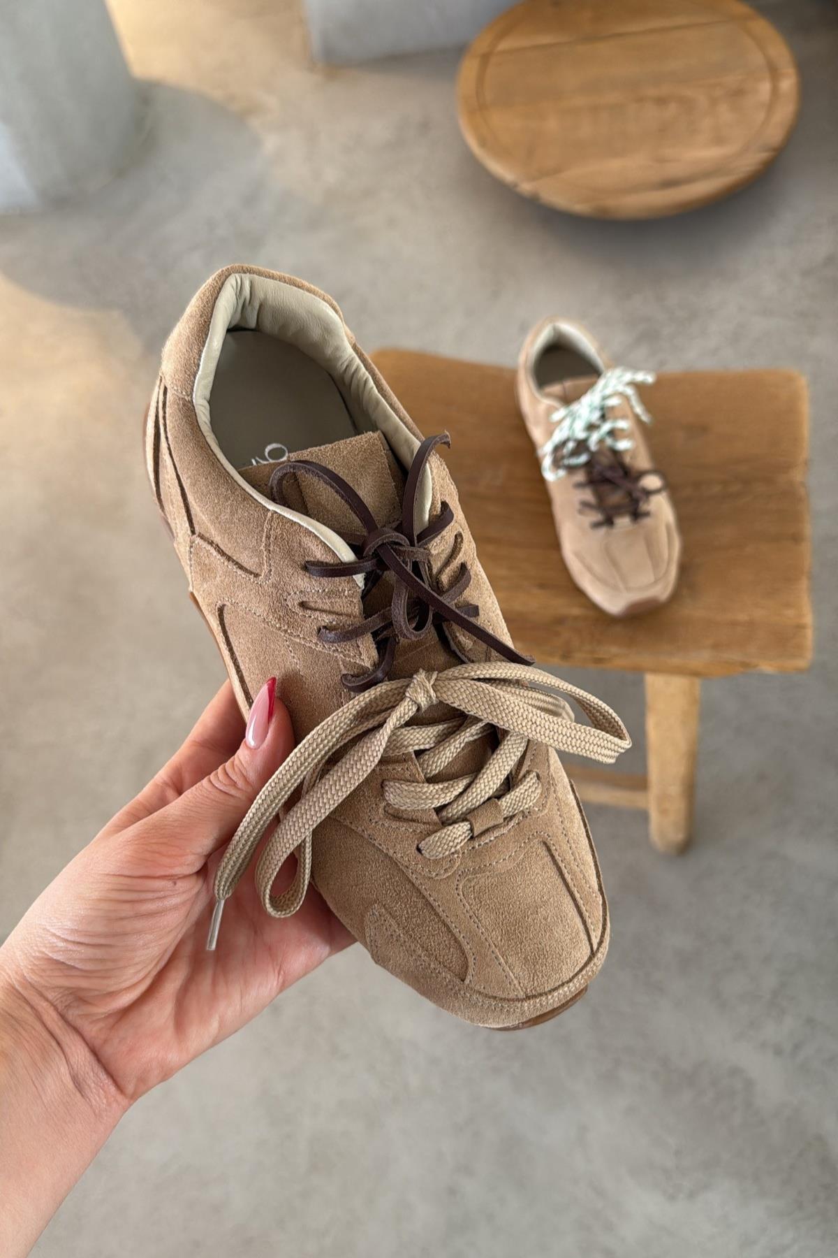 Yute Bej Süet Sneaker