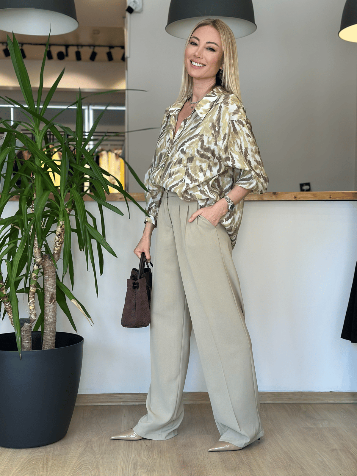 Olive Yeşil Beli Lastikli Palazzo