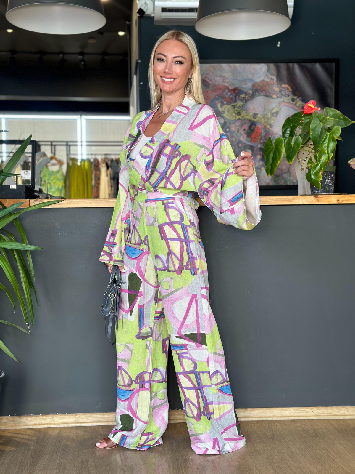 Renkli Keten kimono