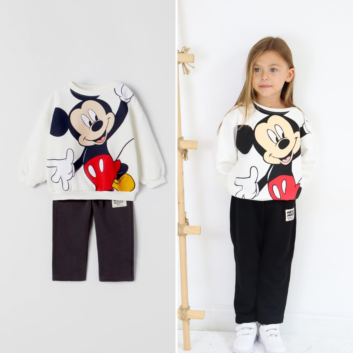 Beyaz Üstü Mickey Basklı Eşofman Takımı