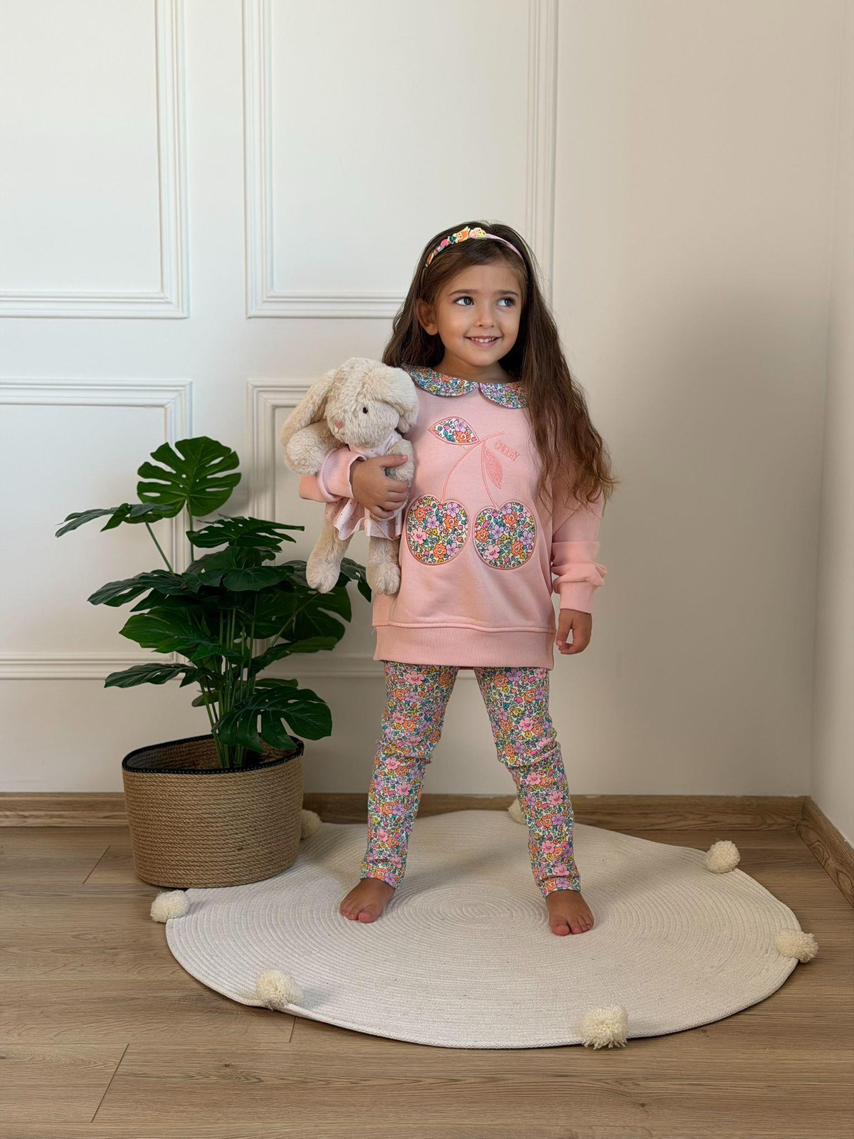 Cheery Çiçek Detaylı Taytlı Takım