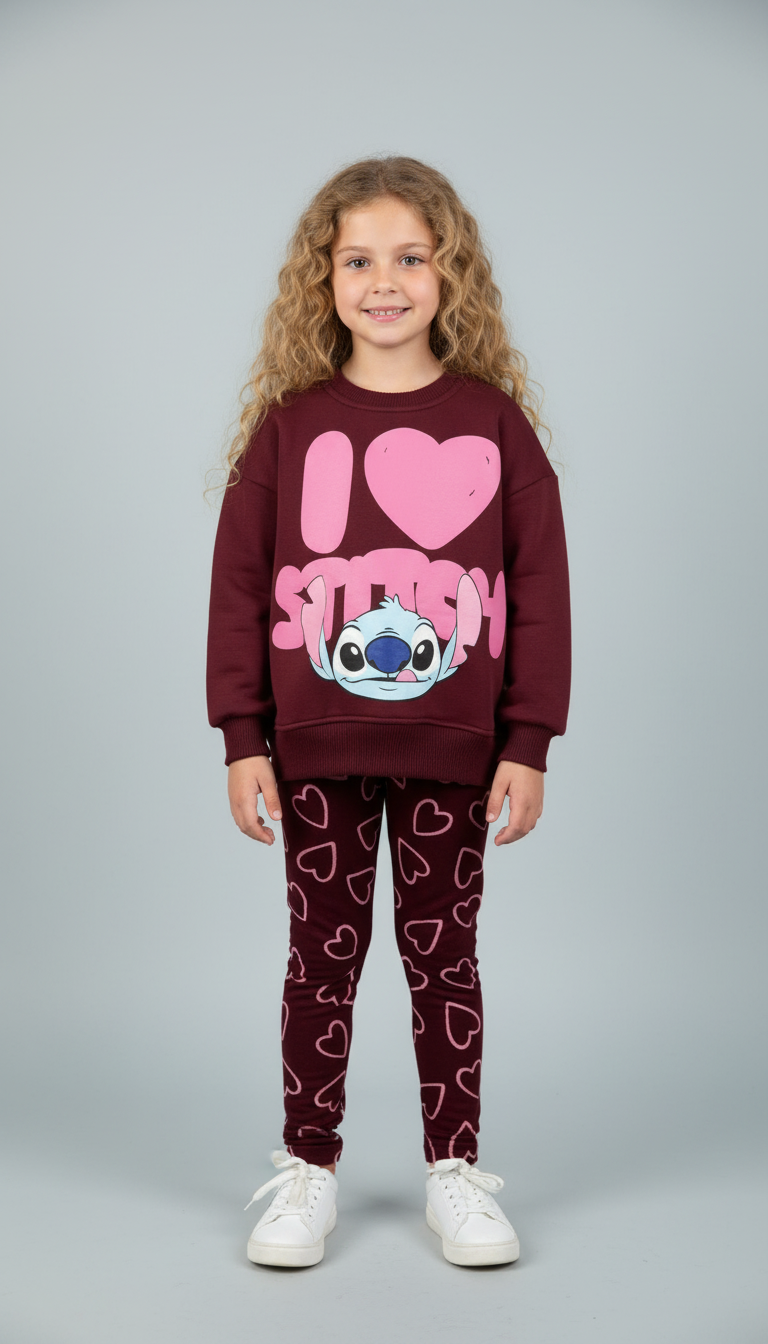 Kalp Stitch Baskılı Taytlı Takım