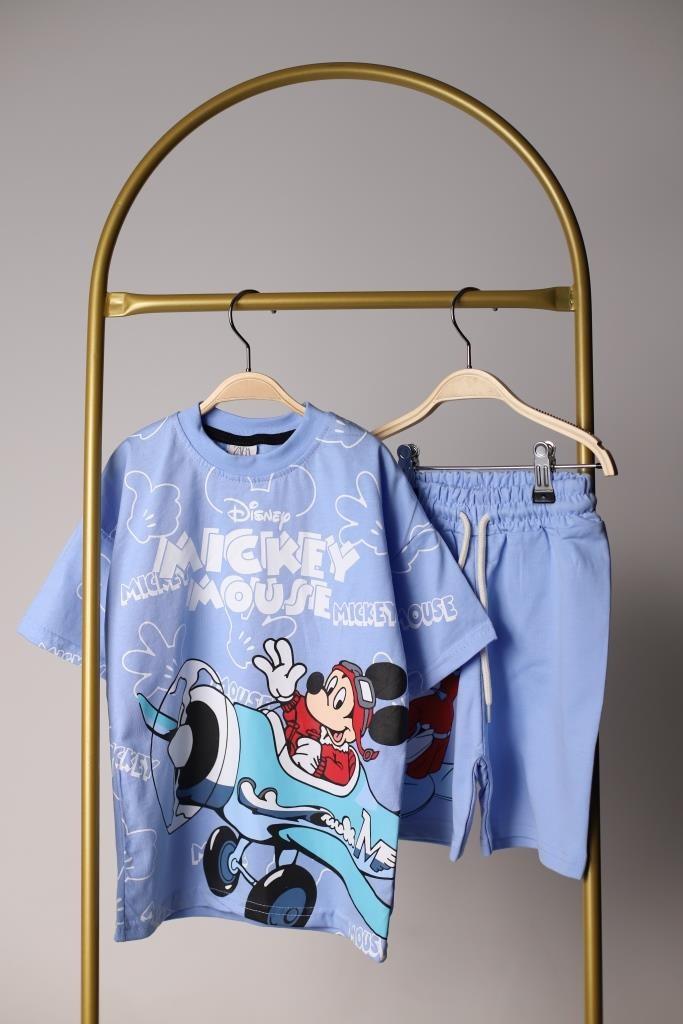 Mavi Pilot Mickey Mouse Şortlu Takım