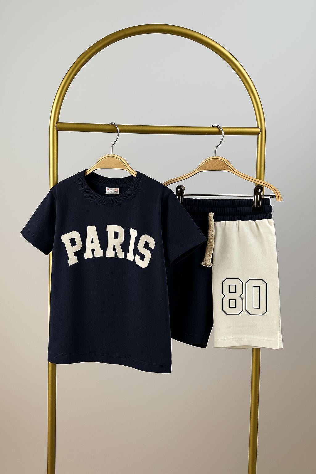 Paris Baskılı Şortlu Takım