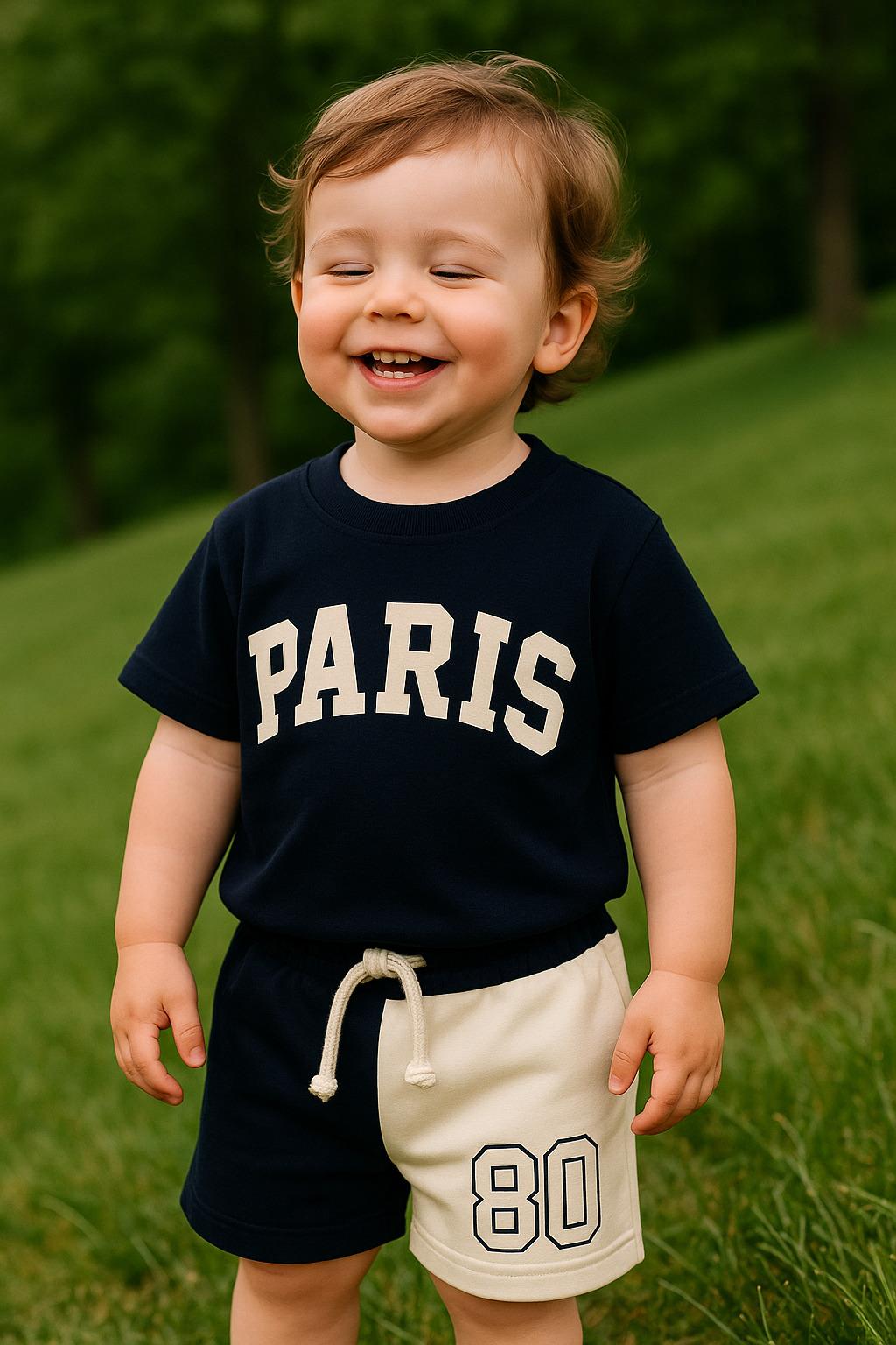 Paris Baskılı Şortlu Takım