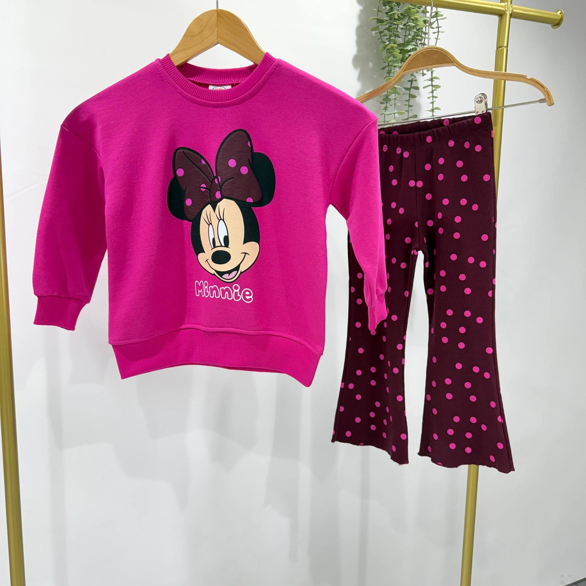 Pembe Minnie İspanyol Paça Eşofman Takımı