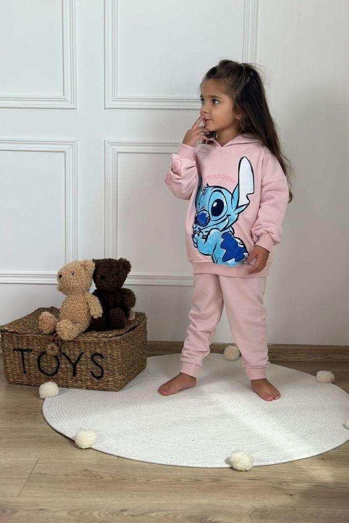 Pembe Stitch Baskılı Eşofman Takımı