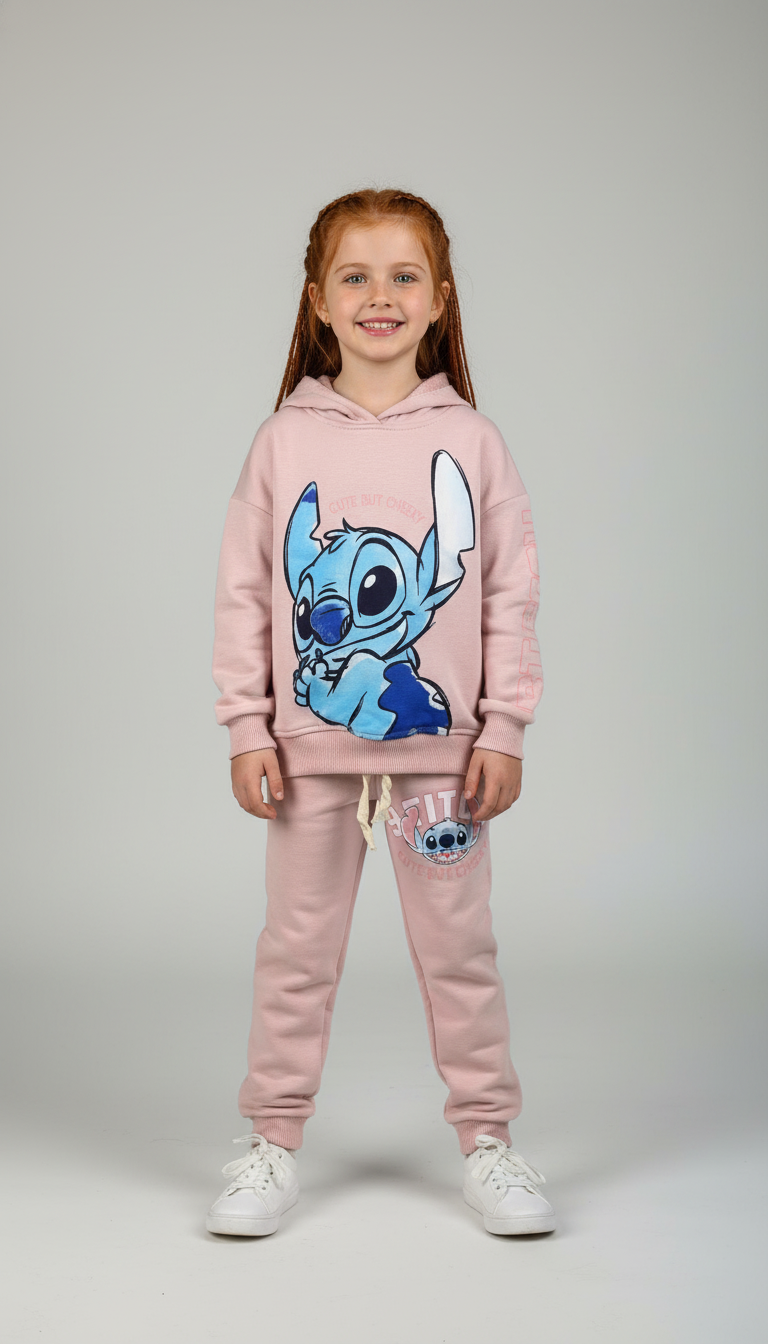 Pembe Stitch Baskılı Eşofman Takımı