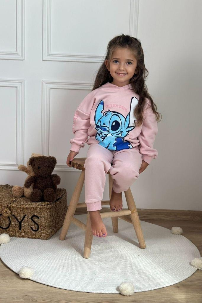 Pembe Stitch Baskılı Eşofman Takımı