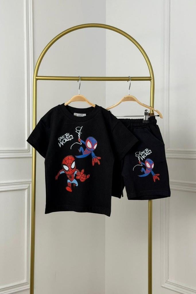 Save The World Spiderman Baskı Şortlu Takım