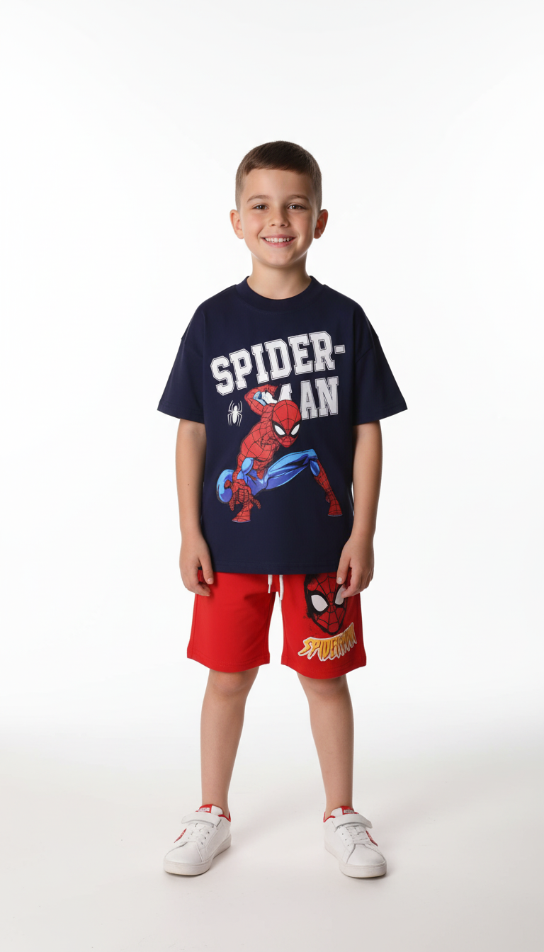 Spiderman Figürlü Kırmızı Şortlu Takım