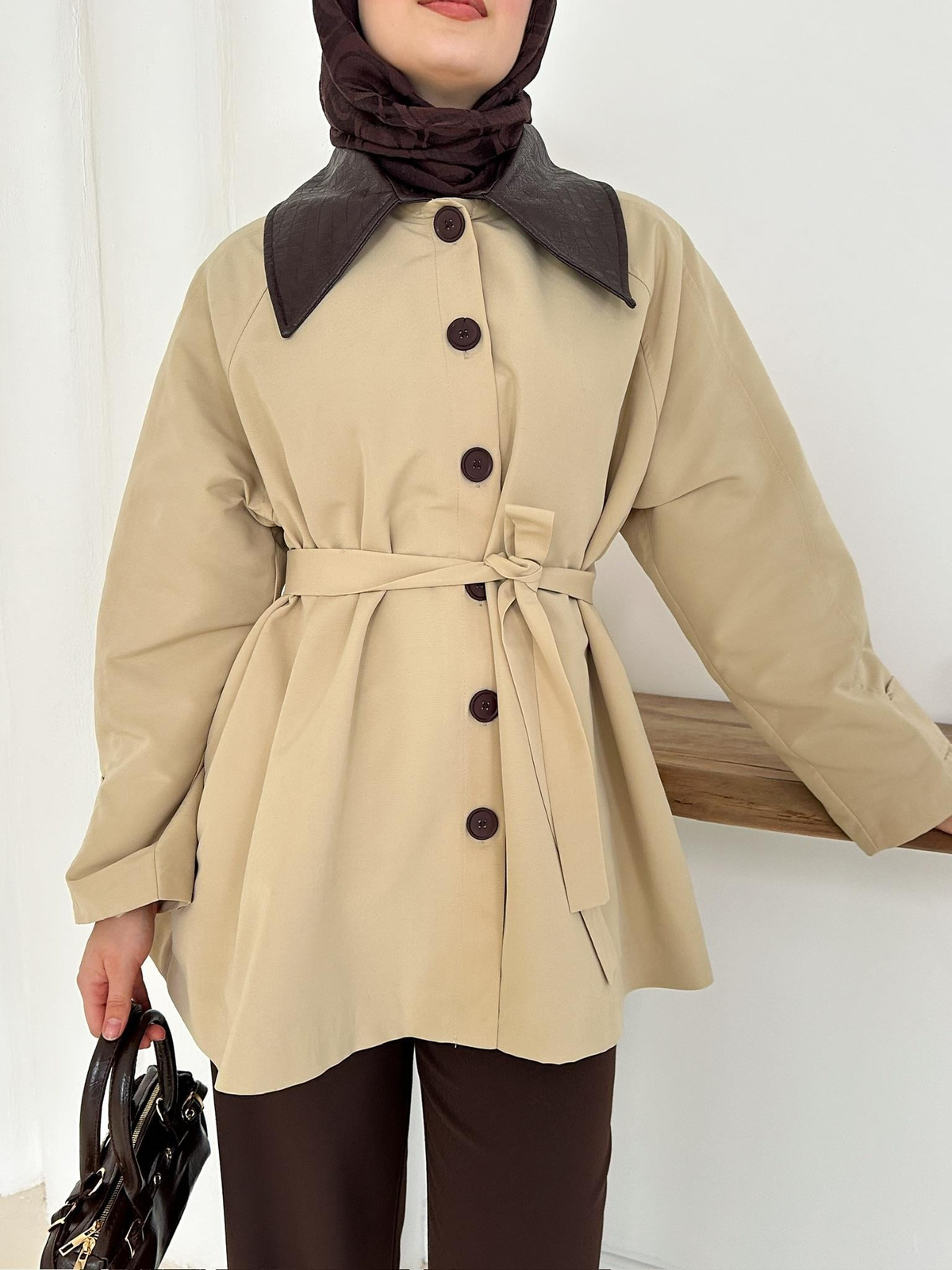Giulia Deri Yaka Trench - Bej