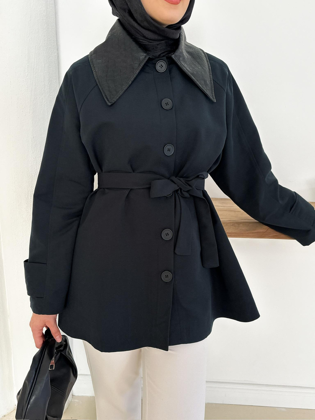 Giulia Deri Yaka Trench - Siyah