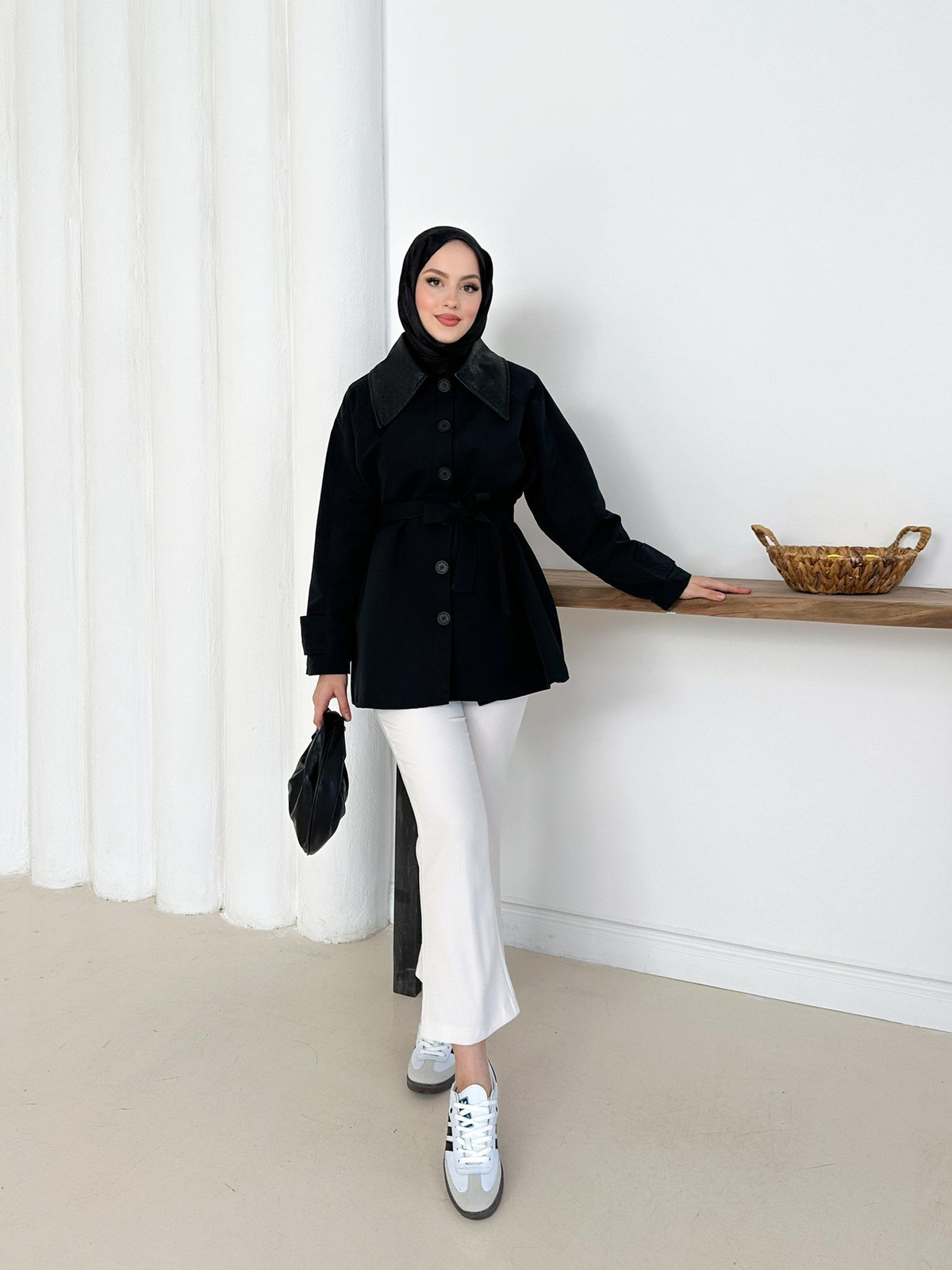 Giulia Deri Yaka Trench - Siyah