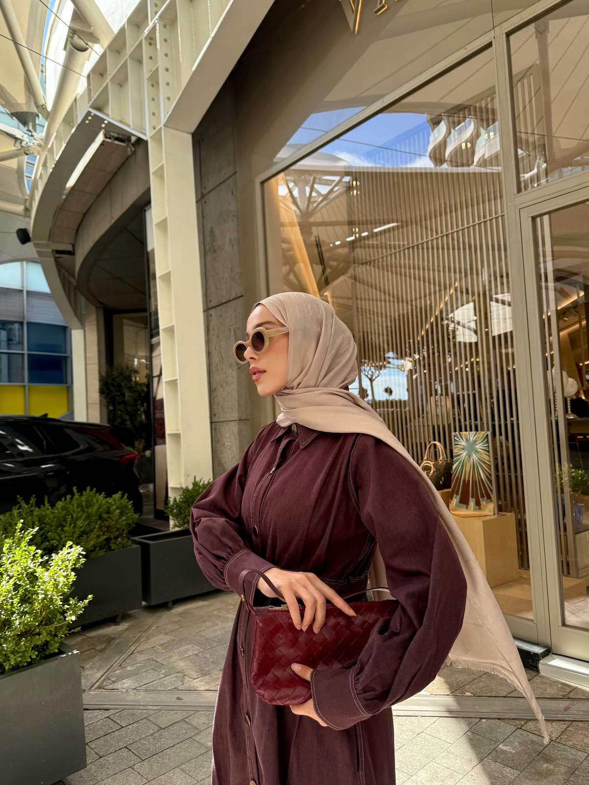 Amoria Denim Elbise - Bordo