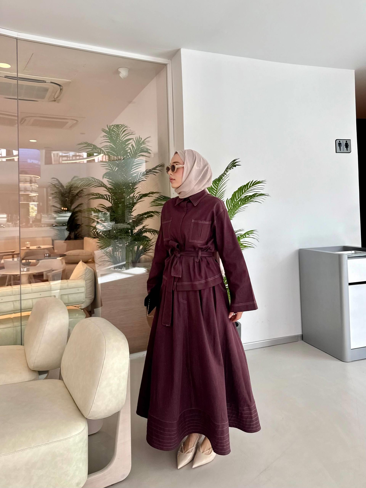 Amoria Denim Elbise - Bordo
