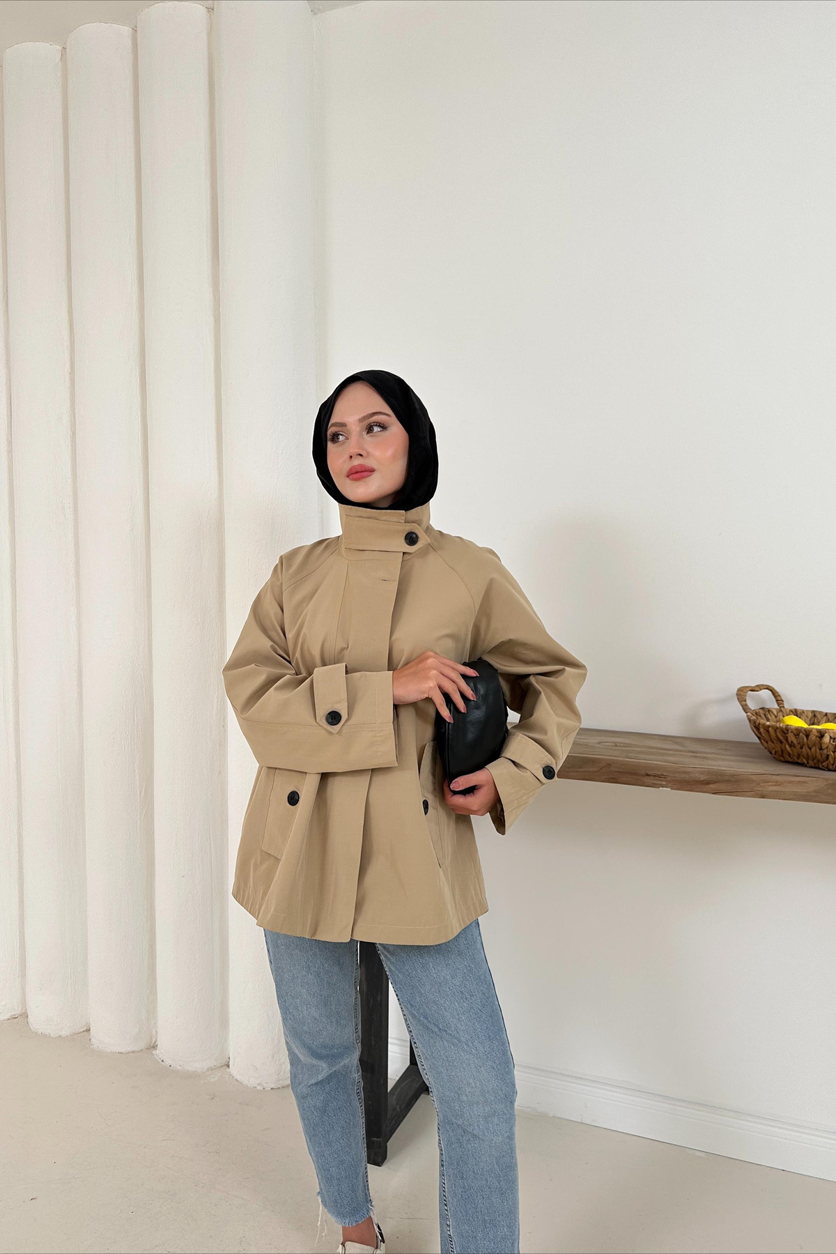 Delera Orta Boy Trench - Bej