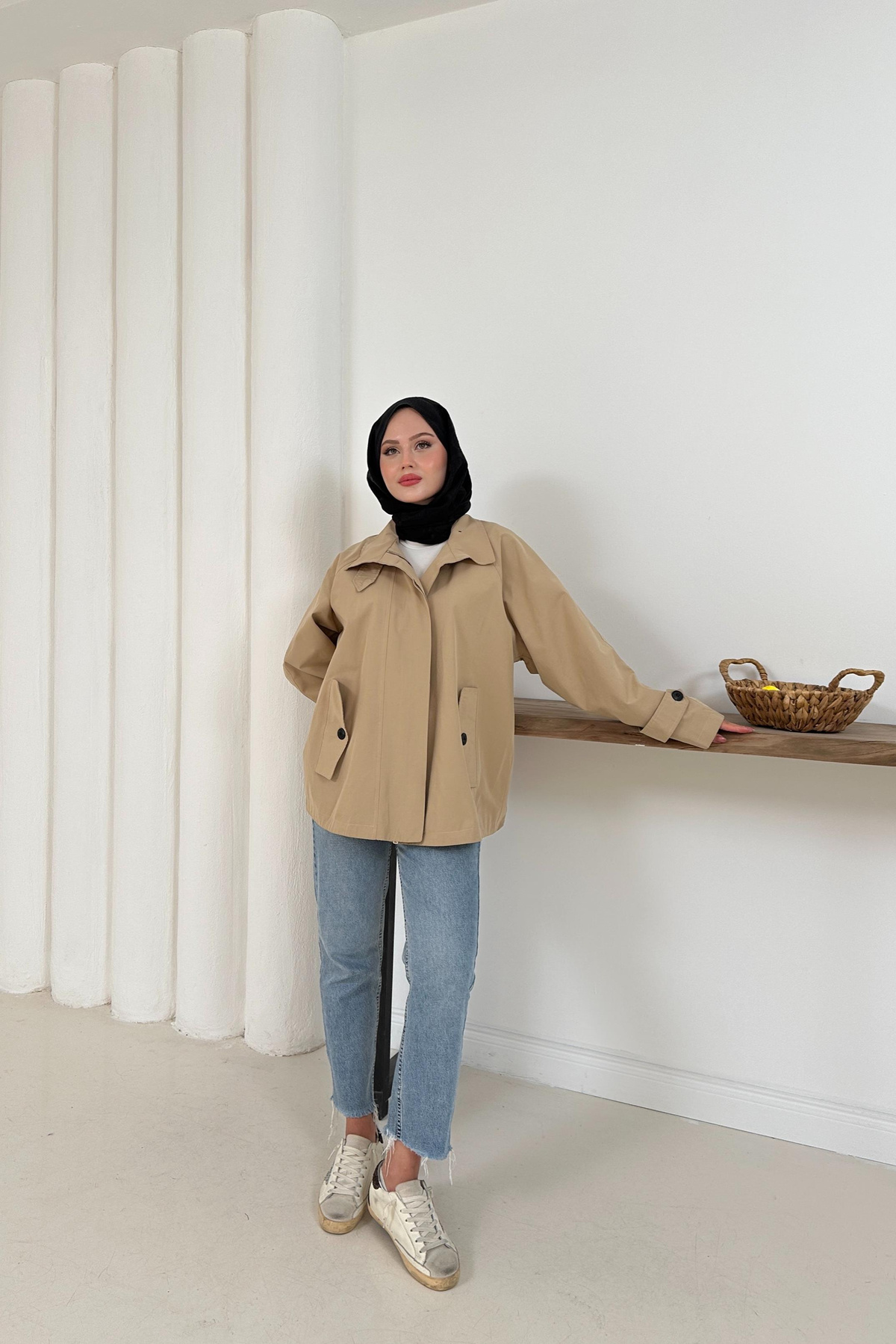 Delera Orta Boy Trench - Bej