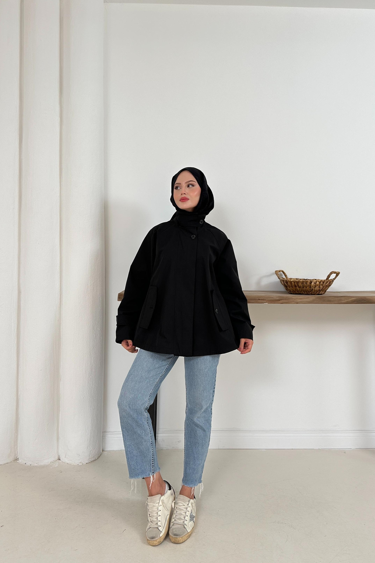 Delera Orta Boy Trench - Siyah