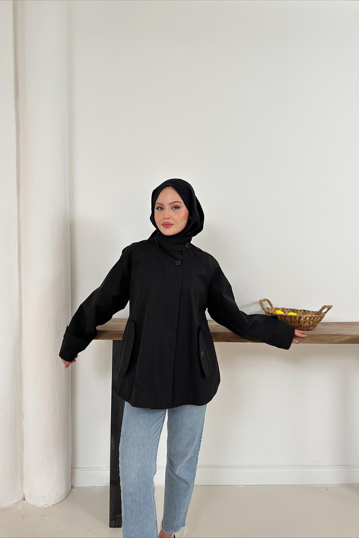 Delera Orta Boy Trench - Siyah