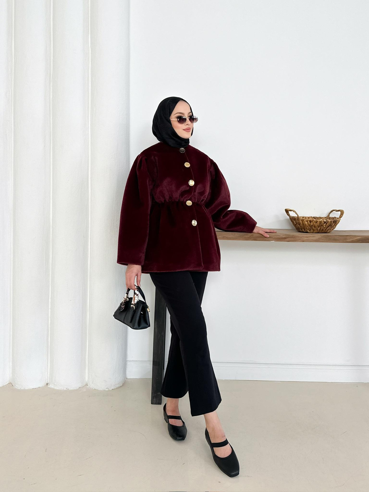 Elettra Kürklü Kaban - Bordo