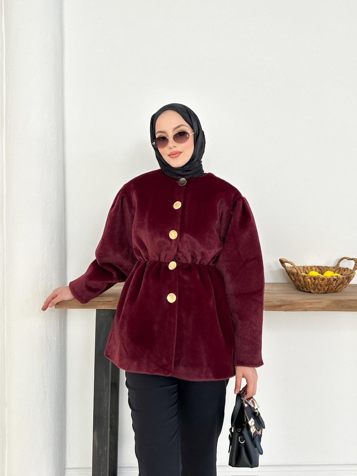 Elettra Kürklü Kaban - Bordo