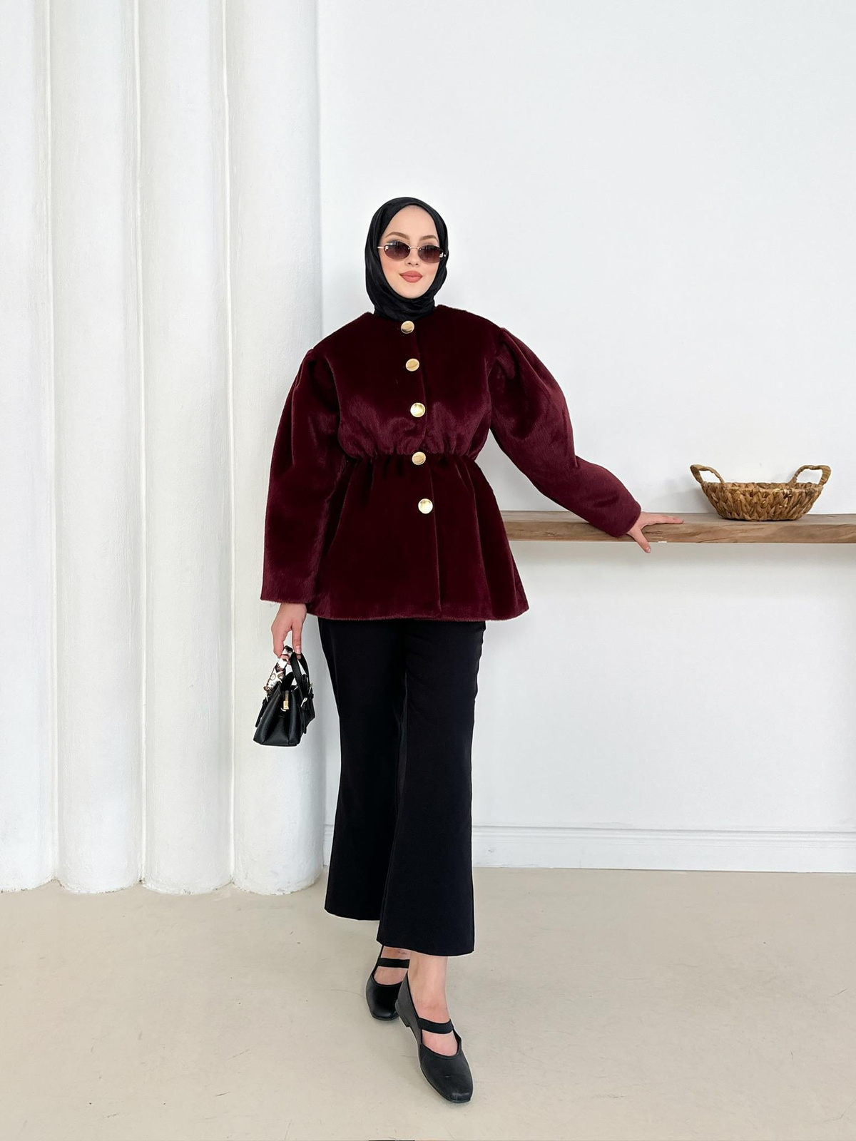 Elettra Kürklü Kaban - Bordo