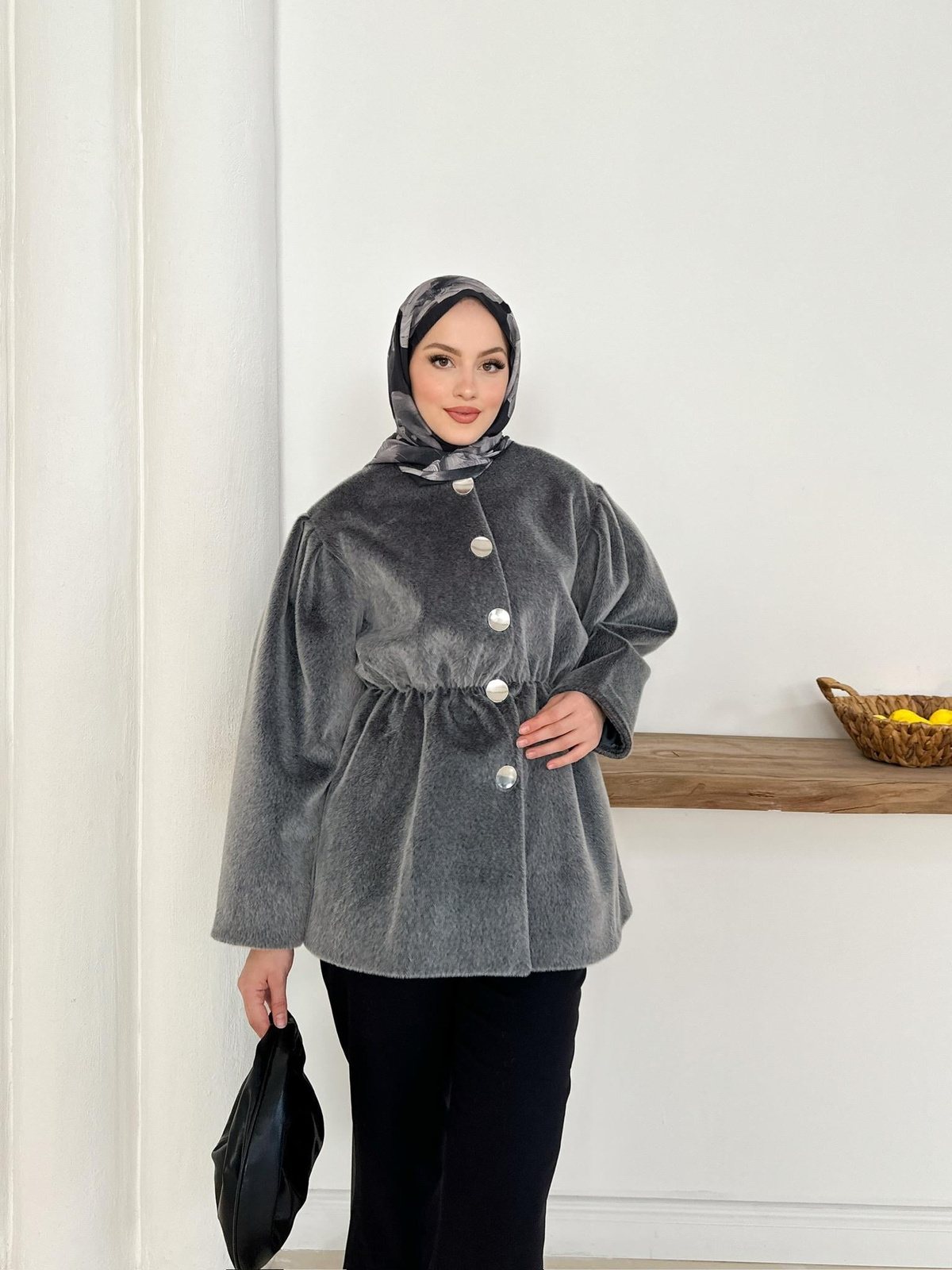 Elettra Kürklü Kaban - Gri
