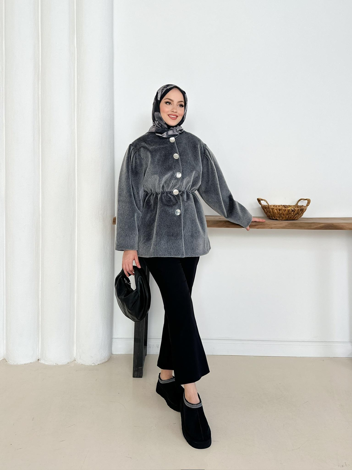 Elettra Kürklü Kaban - Gri