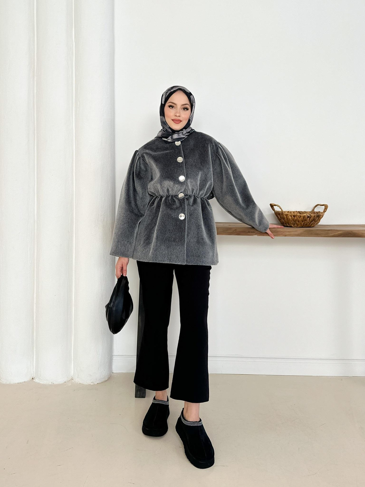 Elettra Kürklü Kaban - Gri