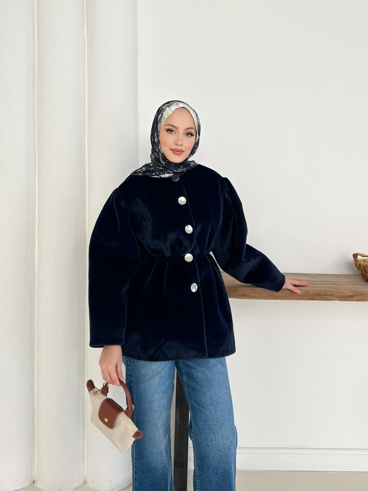 Elettra Kürklü Kaban - Lacivert