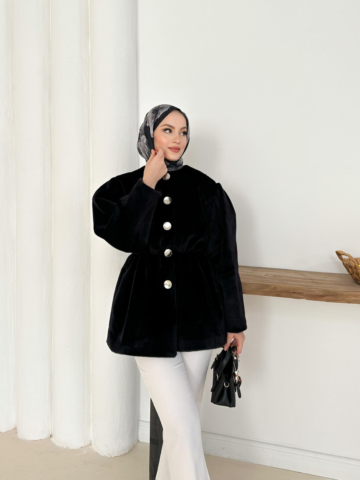 Elettra Kürklü Kaban - Siyah