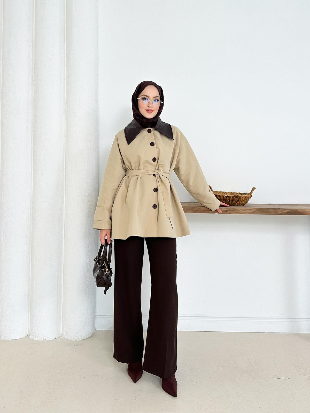 Giulia Deri Yaka Trench - Bej