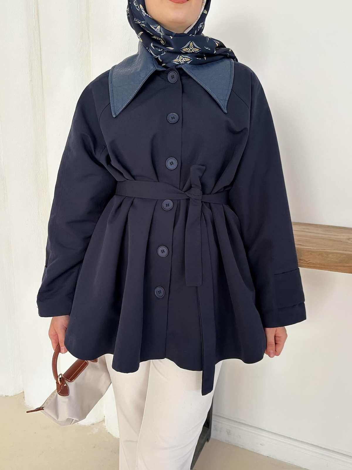 Giulia Deri Yaka Trench - Lacivert