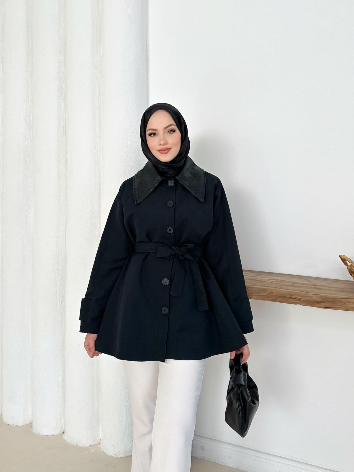 Giulia Deri Yaka Trench - Siyah