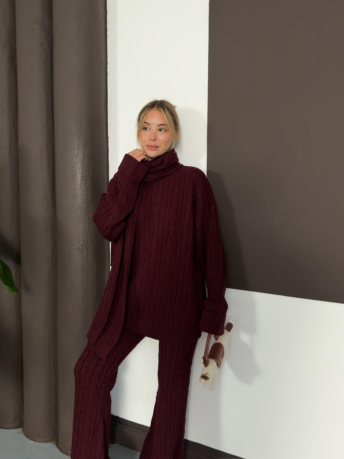 Lunara Örgü Takım - Bordo