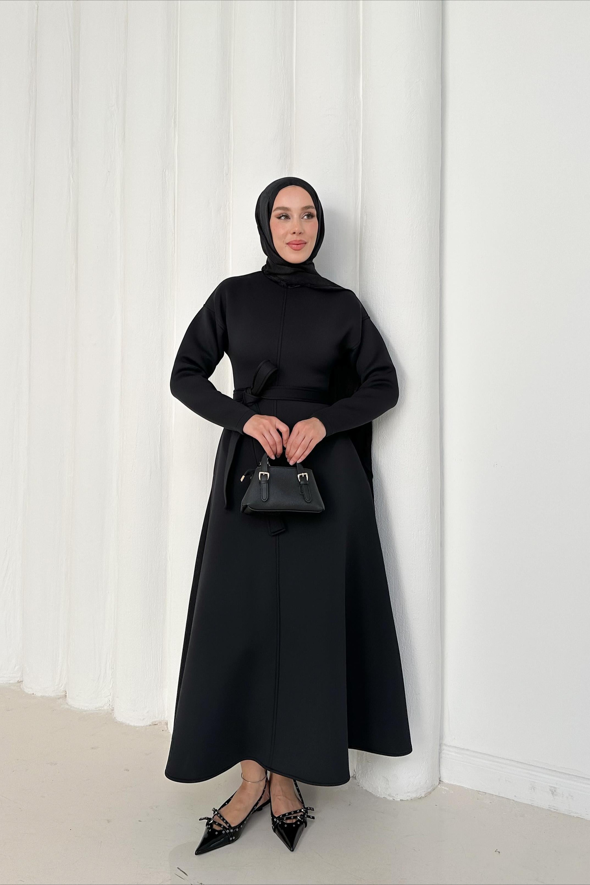 Orlina Scuba Elbise - Siyah
