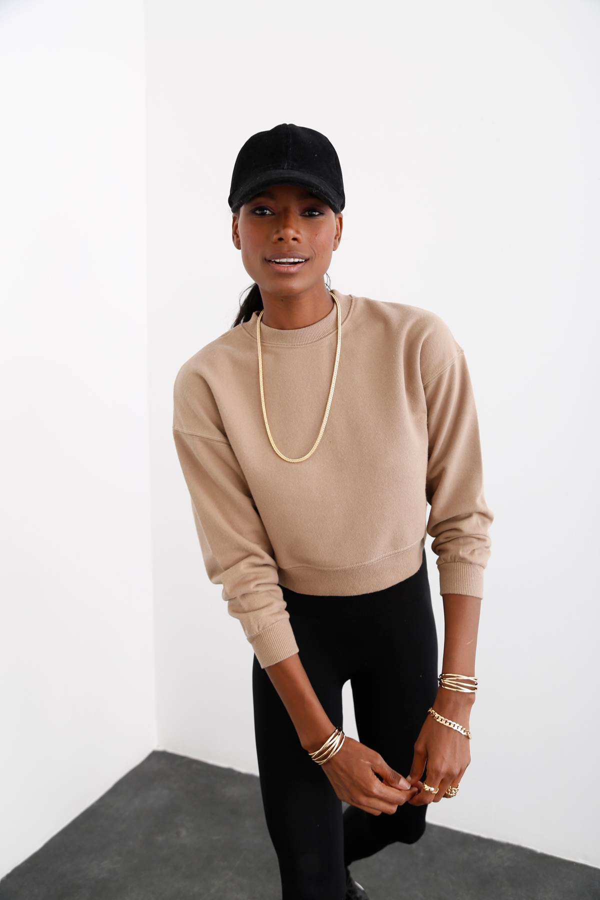 Açık Kahve Bisiklet Yaka Sweatshirt 